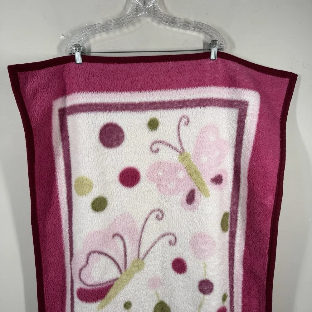 Lambs & Ivy Butterfly & Polka Dots Raspberry Plush Crib Lovey Blanket Throw